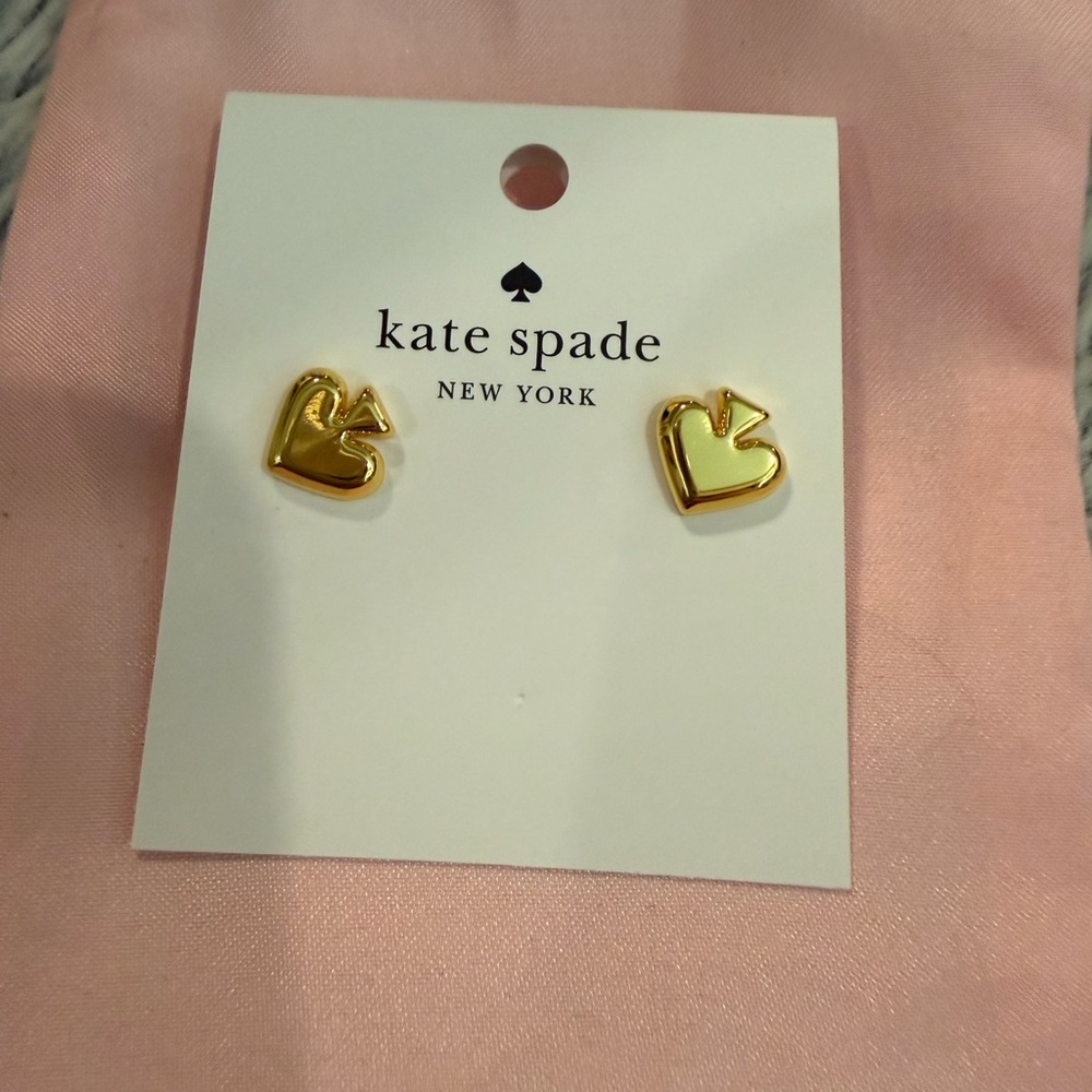 NWT Kate Spade Gold Heart Bow Stud Earrings